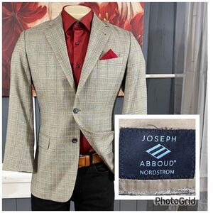 Joseph Abboud Blazer Mens Sport Coat Suit Jacket 40R Silk Wool Plaid Grey